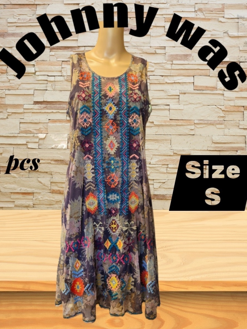 Johnny Was Purple Sleeveless Embroidered Swing Tunic